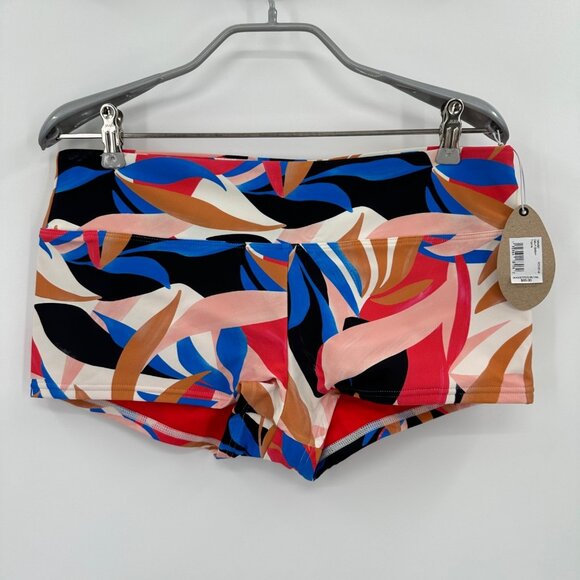 Prana Datum High Waist Bikini Bottom in Tropics size L Swim Shorts Boyfriend Cut - Picture 1 of 9